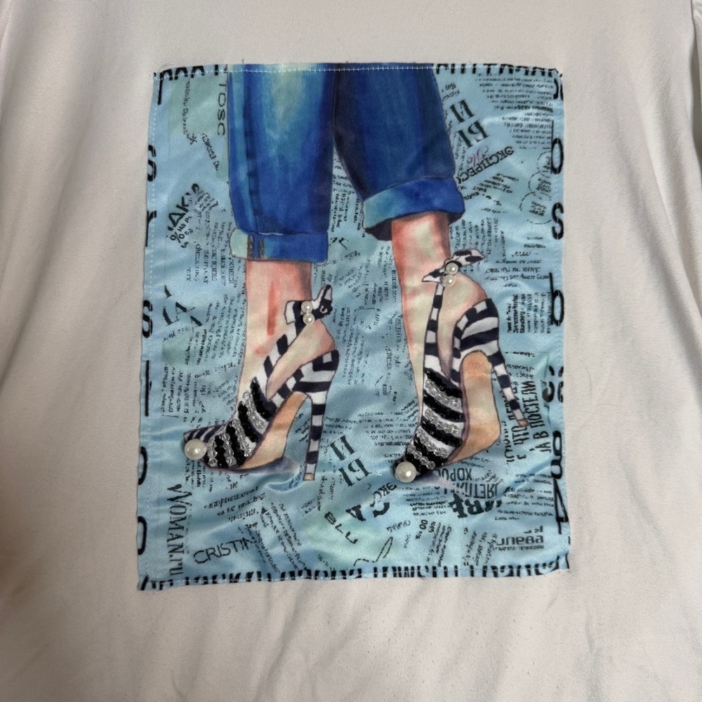 Y2K White Graphic Rhinestone Top Women’s Small TMG Made in USA Retro Clubwear - Picture 2 of 14